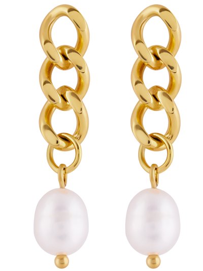 Simply Rhona Chunky Chain Pearl Earrings In 18K Gold Plated Stainless Steel product