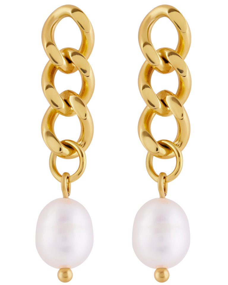 Chunky Chain Pearl Earrings In 18K Gold Plated Stainless Steel - Gold