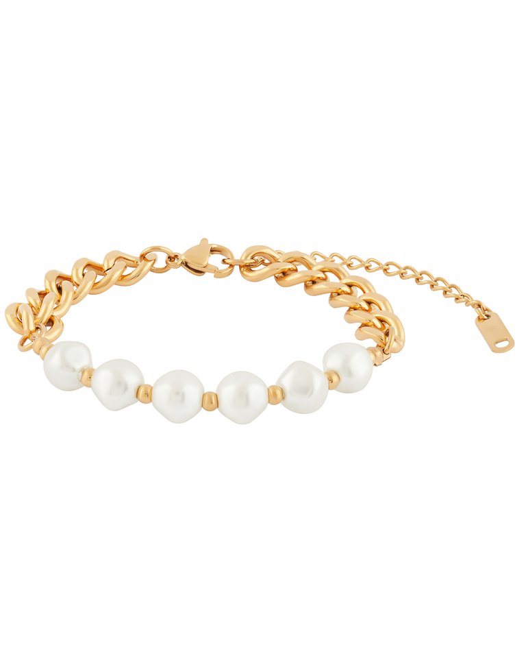 Chunky Chain Pearl OT Bracelet In 18K Gold Plated Stainless Steel - Gold