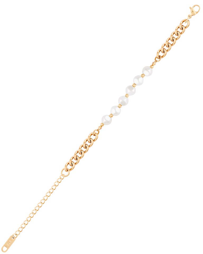 Chunky Chain Pearl OT Bracelet In 18K Gold Plated Stainless Steel