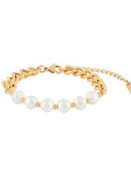 Chunky Chain Pearl OT Bracelet In 18K Gold Plated Stainless Steel - Gold