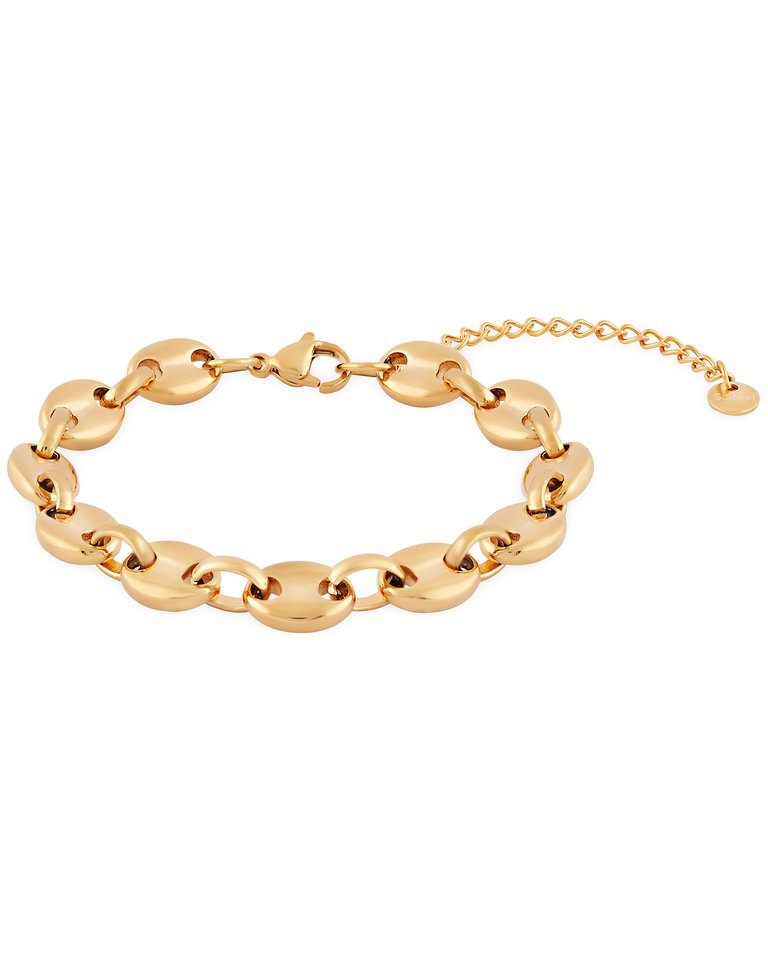 Chunky Coffee Bean Link Bracelet In 18K Gold Plated Stainless Steel - Gold
