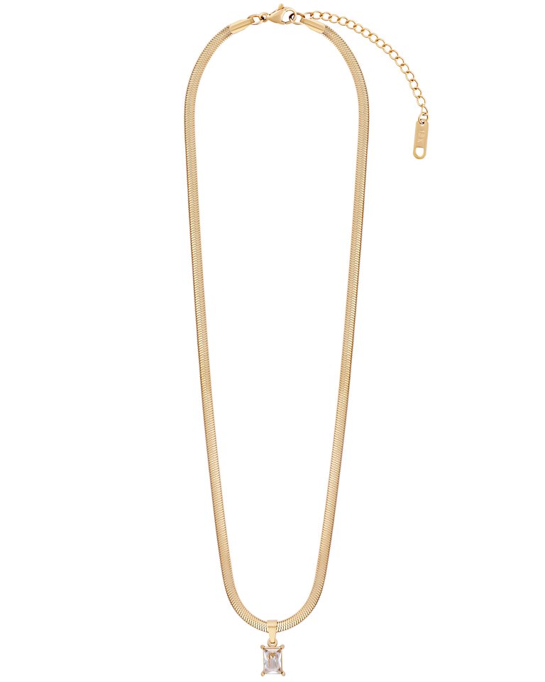 Crystal Stone Herringbone Chain Necklace In 18K Gold Plated Stainless Steel