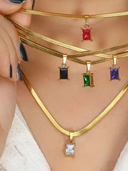 Crystal Stone Herringbone Chain Necklace In 18K Gold Plated Stainless Steel