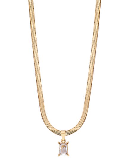 Simply Rhona Crystal Stone Herringbone Chain Necklace In 18K Gold Plated Stainless Steel product