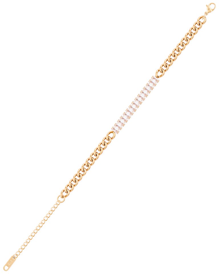 Cuban Chain With Stones Bracelet In 18K Gold Plated Stainless Steel