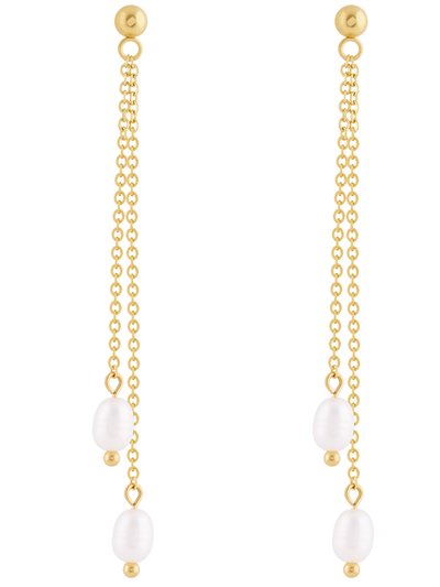 Simply Rhona Double Drop Pearl Chain Earrings In 18K Gold Plated Stainless Steel product