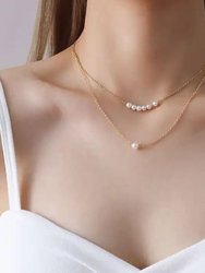 Double Row Pearl Necklace In 18K Gold Plated Stainless Steel