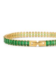 Emerald Green Rectangle Stone Tennis Chain Bracelet In 18K Gold Plated Stainless Steel