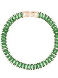 Emerald Green Rectangle Stone Tennis Chain Bracelet In 18K Gold Plated Stainless Steel - Gold, Green, Emerald