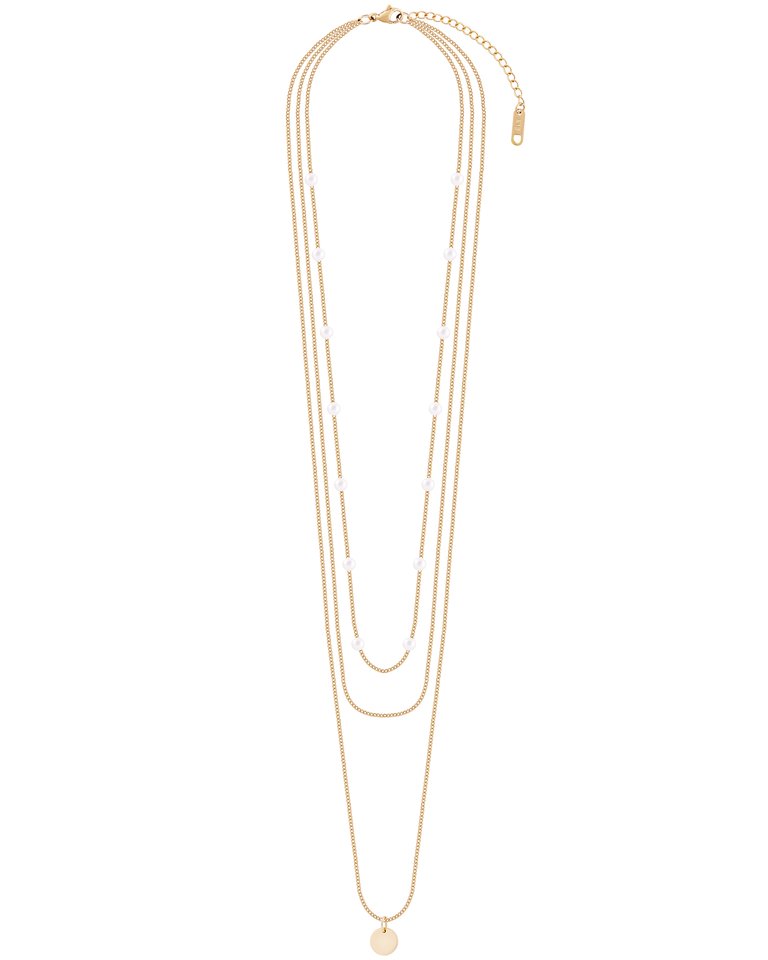 Exquisite Layered Peal Necklace In 18K Gold Plated Stainless Steel