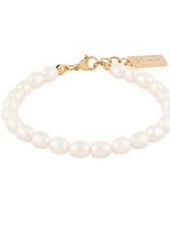 Fluid Fresh Water Pearl Bracelet In 18K Gold Plated Stainless Steel - Gold, White