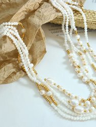 Freshwater Pearl Bead Necklace In 18K Gold Plated Stainless Steel