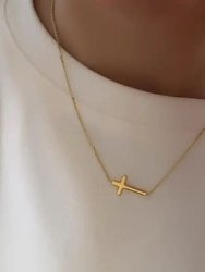 Graceful Cross 18" Necklace Pendant Necklace In 18K Gold Plated Stainless Steel