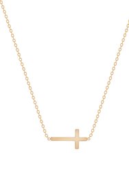 Graceful Cross 18" Necklace Pendant Necklace In 18K Gold Plated Stainless Steel - Gold