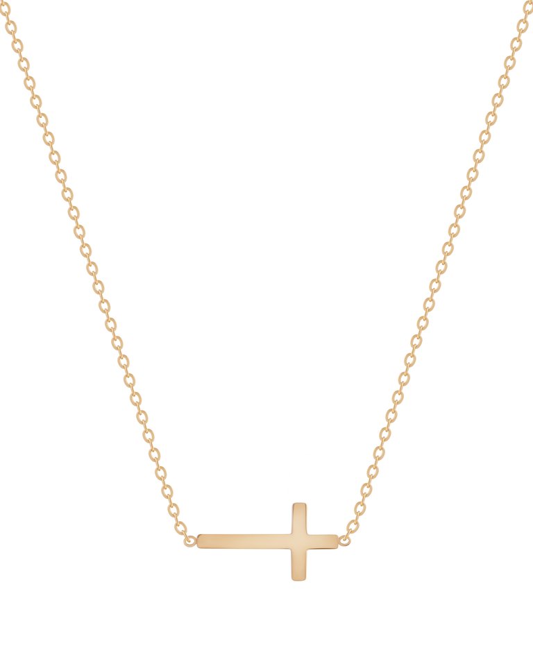 Graceful Cross 18" Necklace Pendant Necklace In 18K Gold Plated Stainless Steel - Gold