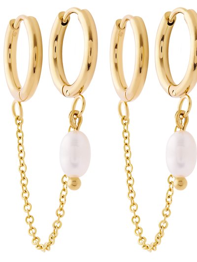 Simply Rhona Infinity Pearl Double Huggie Hoop Earrings In 18K Gold Plated Stainless Steel product