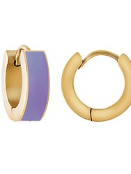 Lilac Enamel Huggie Hoop Earrings In 18K Gold Plated Stainless Steel