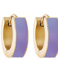 Lilac Enamel Huggie Hoop Earrings In 18K Gold Plated Stainless Steel - Gold, Lilac