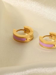 Lilac Enamel Huggie Hoop Earrings In 18K Gold Plated Stainless Steel