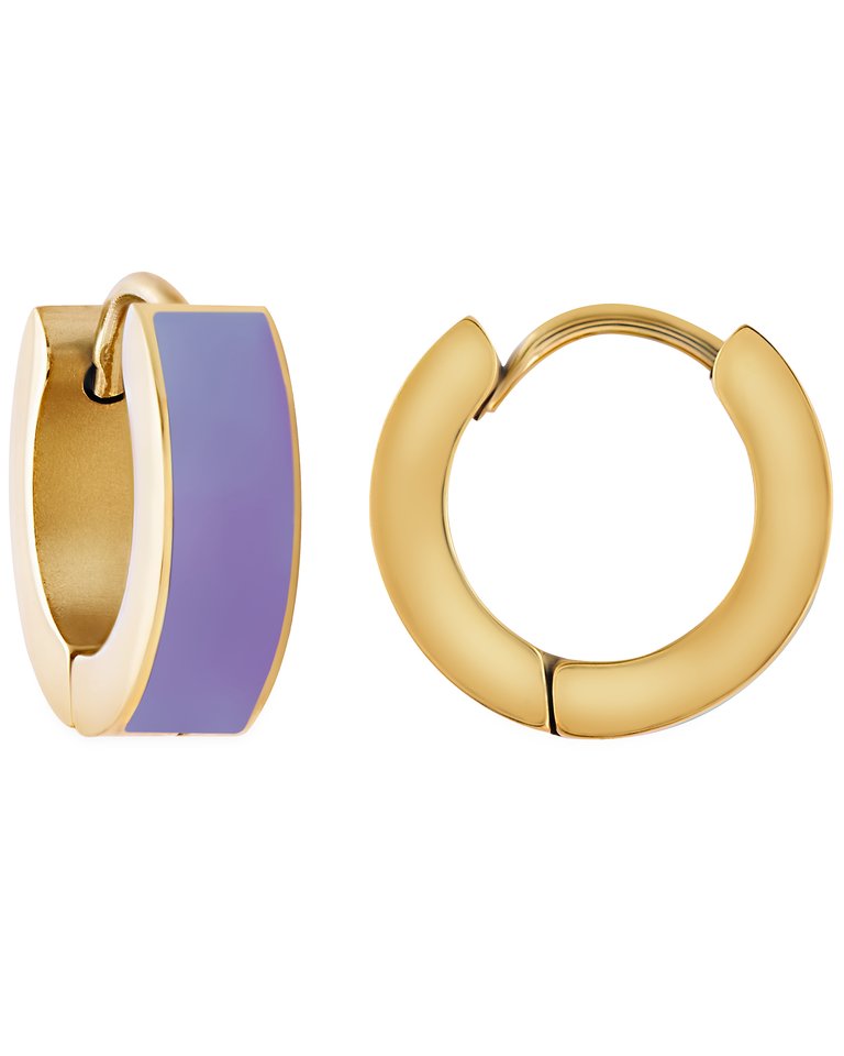 Lilac Enamel Huggie Hoop Earrings In 18K Gold Plated Stainless Steel