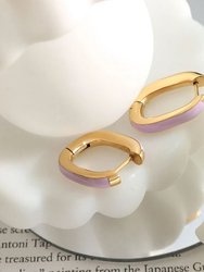 Lilac Enamel U Hoop Earrings In 18K Gold Plated Stainless Steel