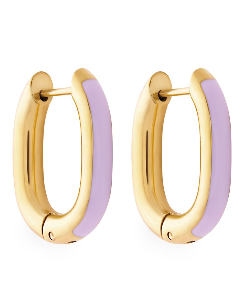 Lilac Enamel U Hoop Earrings In 18K Gold Plated Stainless Steel - Gold, Lilac