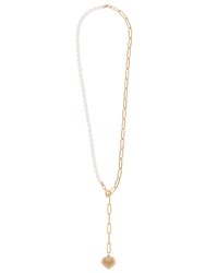 Long Pearl Heart Pendant Necklace In 18K Gold Plated Stainless Steel