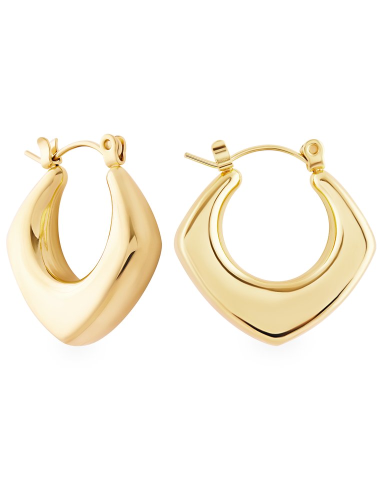 Luxury Geometric Creole Hoop Earrings In 18K Gold Plated Stainless Steel - Gold