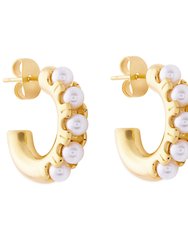 Luxury Huggie Pearl Hoop Earrings In 18K Gold Plated Stainless Steel - Gold