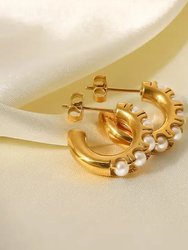 Luxury Huggie Pearl Hoop Earrings In 18K Gold Plated Stainless Steel