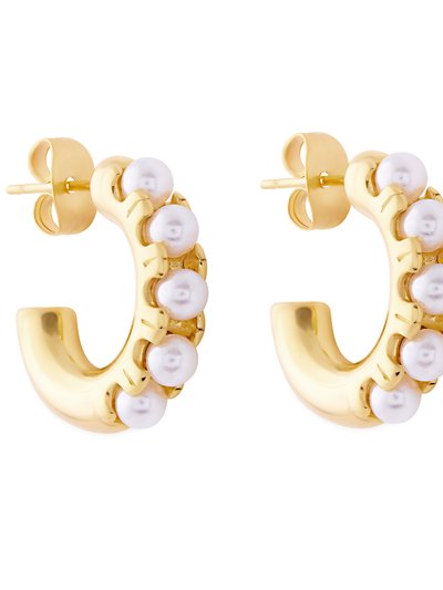 Simply Rhona Luxury Huggie Pearl Hoop Earrings In 18K Gold Plated Stainless Steel product