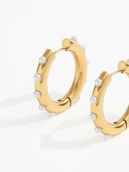 Luxury Pearl Hoop Earrings In 18K Gold Plated Stainless Steel - Gold