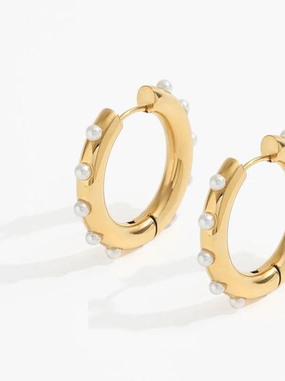 Simply Rhona Luxury Pearl Hoop Earrings In 18K Gold Plated Stainless Steel product