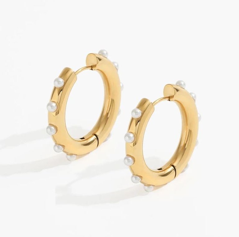 Luxury Pearl Hoop Earrings In 18K Gold Plated Stainless Steel - Gold