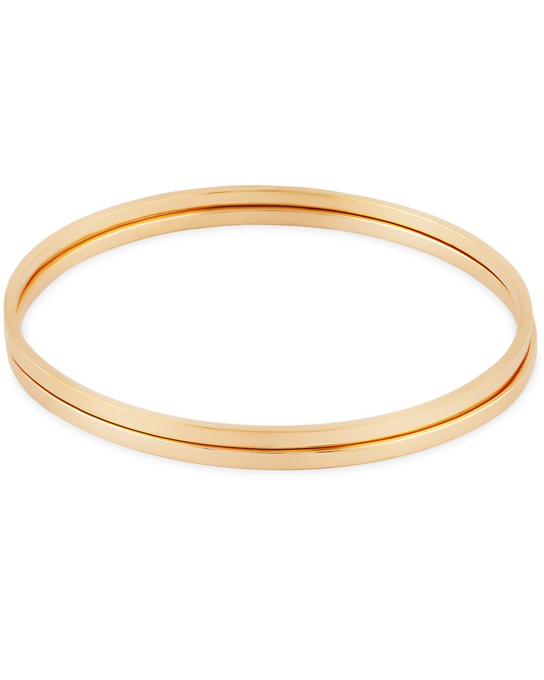 Minimalist Set Of 2 Stacking Bangles In 18K Gold Plated Stainless Steel - Gold