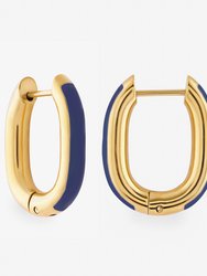 Navy Enamel U Hoop Earrings In 18K Gold Plated Stainless Steel