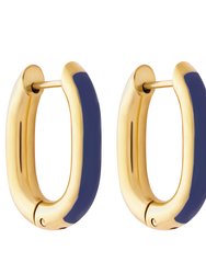 Navy Enamel U Hoop Earrings In 18K Gold Plated Stainless Steel - Gold, Blue, Navy