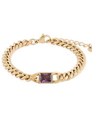 Opulence Chunky Amethyst Baguette Stone Bracelet In 18K Gold Plated Stainless Steel - Gold, Purple, Amethyst