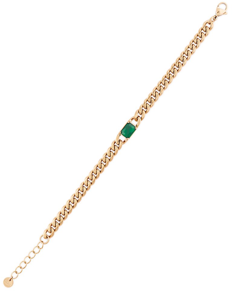 Opulence Chunky Emerald Baguette Stone Bracelet In 18K Gold Plated Stainless Steel