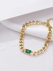 Opulence Chunky Emerald Baguette Stone Bracelet In 18K Gold Plated Stainless Steel