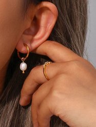 Pearl Drop Hoop Earrings In 18K Gold Plated Stainless Steel