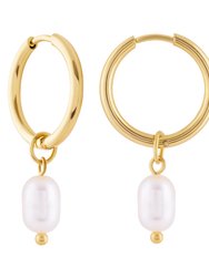 Pearl Drop Hoop Earrings In 18K Gold Plated Stainless Steel