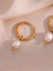 Pearl Drop Hoop Earrings In 18K Gold Plated Stainless Steel