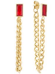 Ruby Baguette Chain Earrings In 18K Gold Plated Stainless Steel