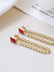 Ruby Baguette Chain Earrings In 18K Gold Plated Stainless Steel