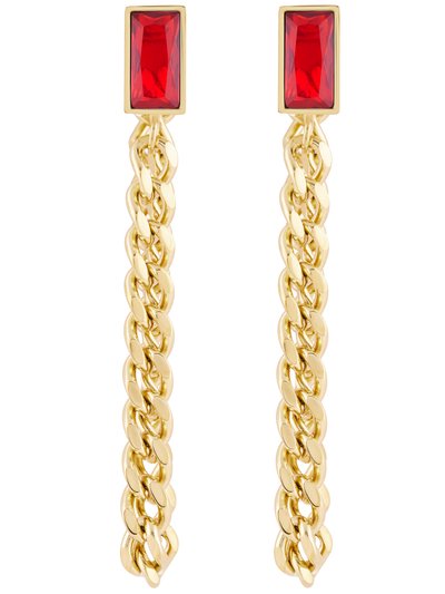 Simply Rhona Ruby Baguette Chain Earrings In 18K Gold Plated Stainless Steel product