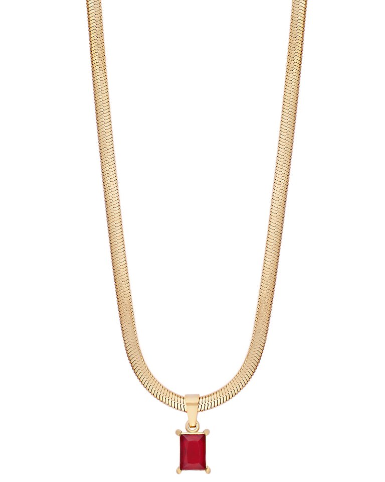 Ruby Stone Herringbone Chain Necklace In 18K Gold Plated Stainless Steel - Gold, Red