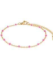 Spirited Boho Fuchsia Pink Enamel Bracelet In 18K Gold Plated Stainless Steel - Gold, Fuchsia Pink