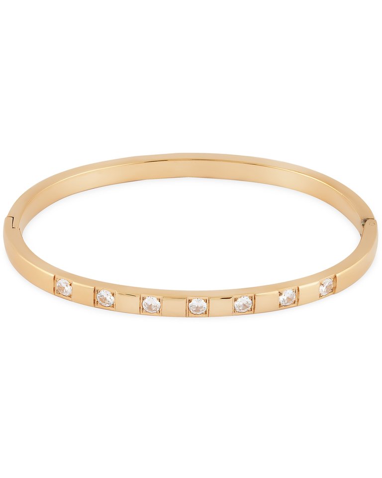Square Stoned Hinge Bangle In 18K Gold Plated Stainless Steel - Gold
